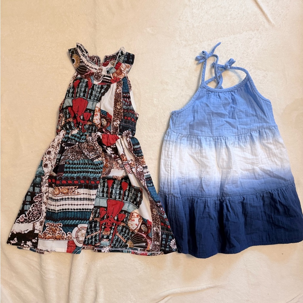Colorful Patterned and Blue Gradient Kids Sundresses Sz 3-4T